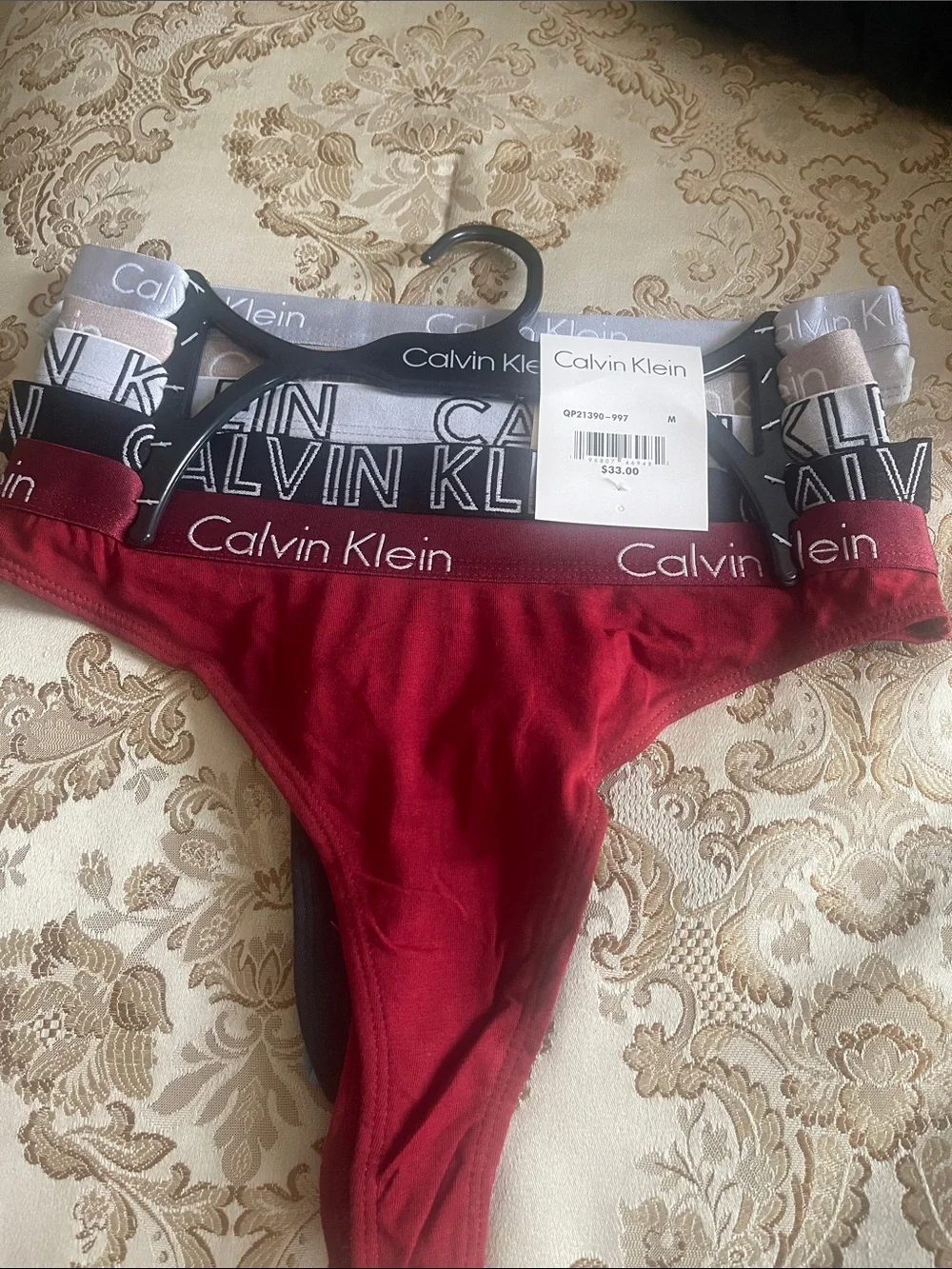 Calvin Klein Red women 100% Cotton Thong with Logo Waistband